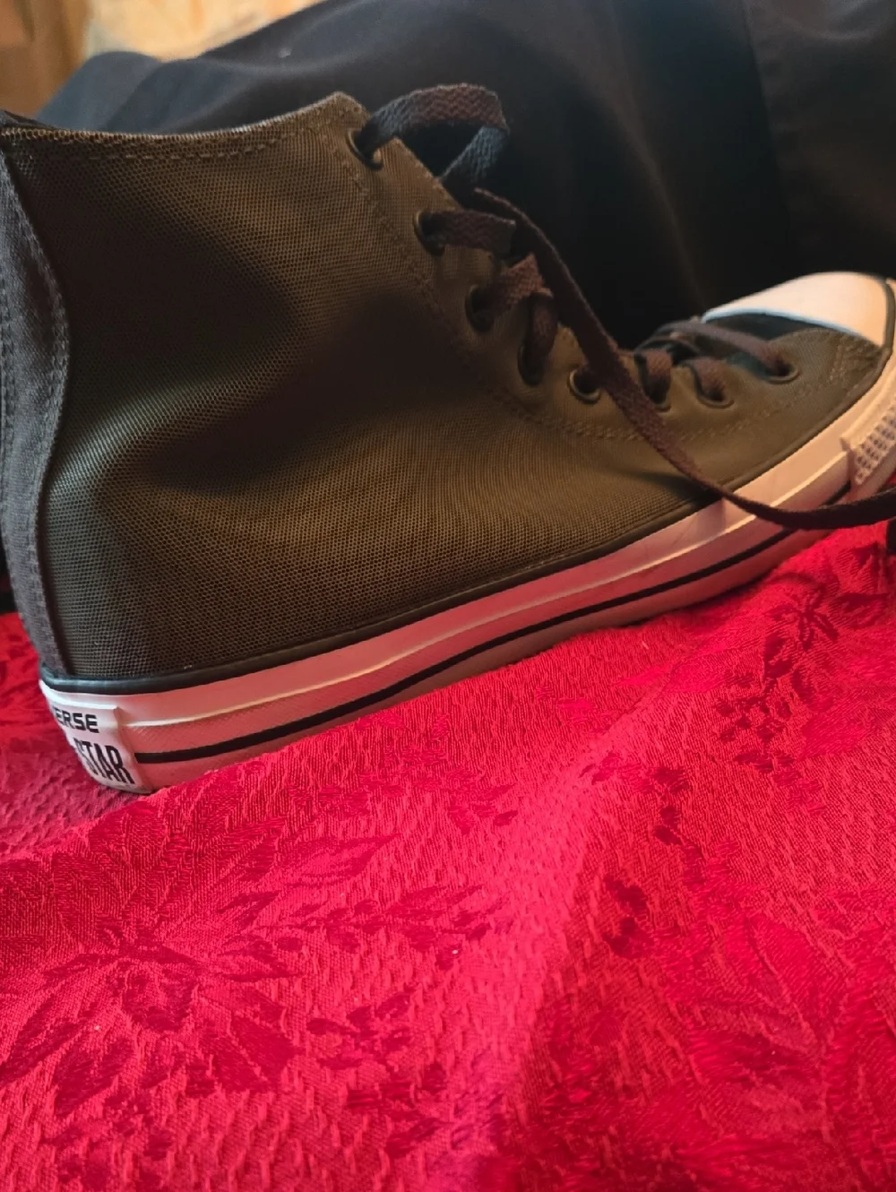 Converse Gray High-Top Sneakers with White Soles and Red Converse Accent - Picture 3 of 5